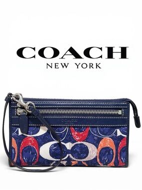 COACH Candace Legacy Heritage Scribble C w/Leather Trim Wallet/Wristlet